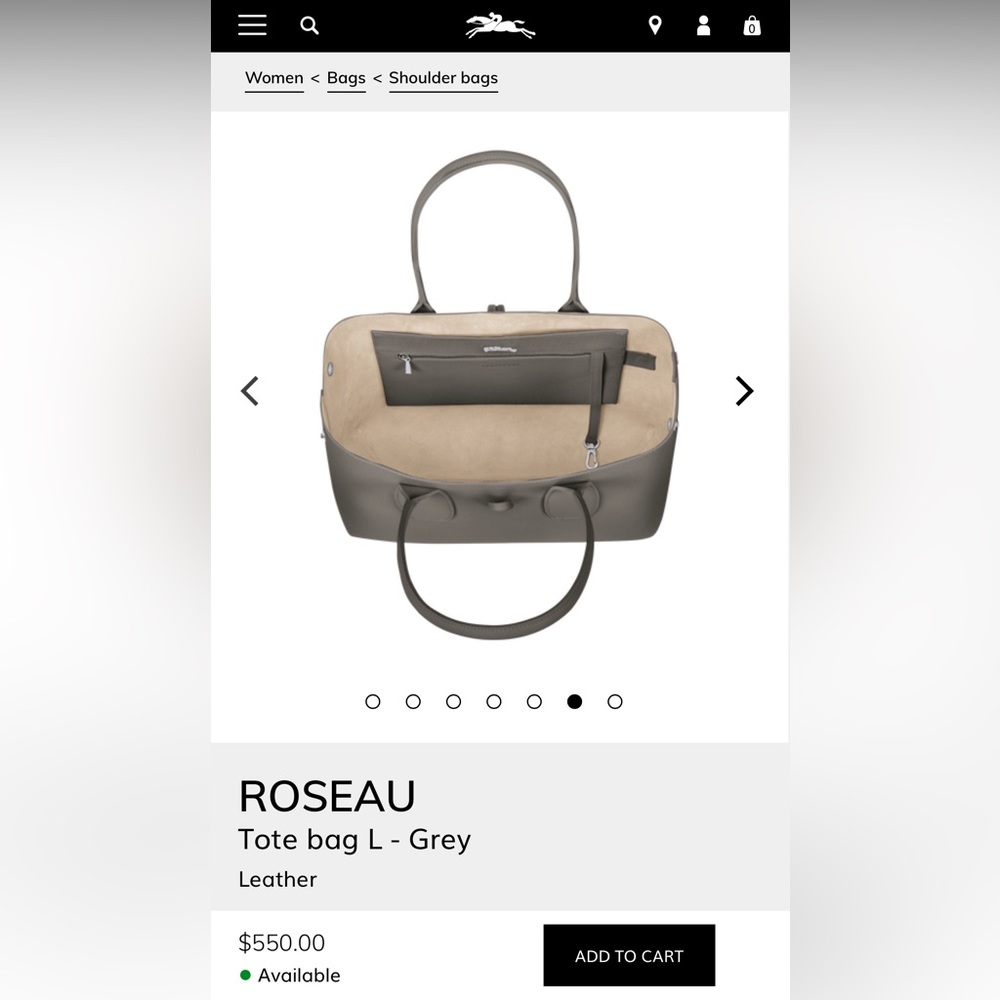 Grey Roseau Leather Tote Bag -never used, perfect condition, original dust bag. - Picture 5 of 14